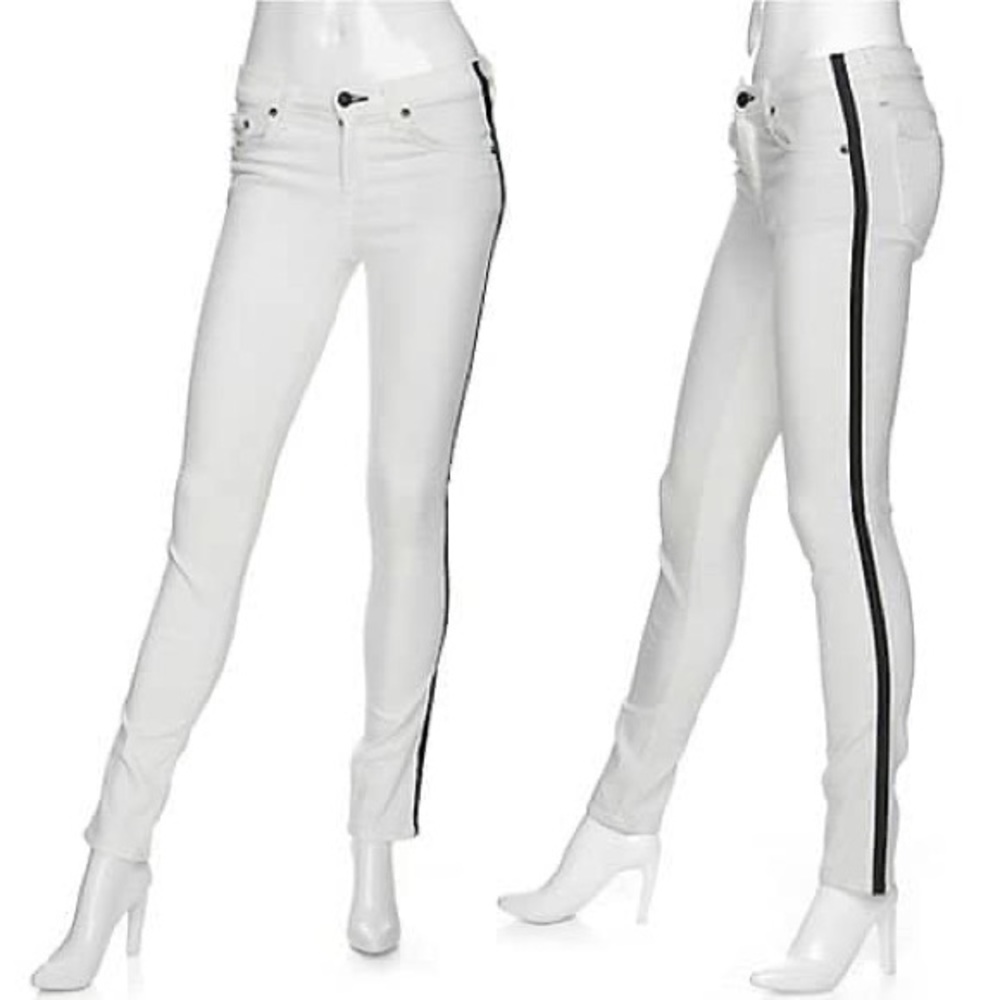 Rag & Bone White Skinny Jeans with black stripe